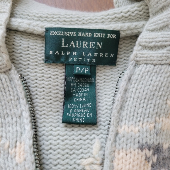 RARE Vintage EXCLUSIVE HAND KNIT LAUREN RALPH LAUREN ZIP WOOL Sweater Size P - Picture 2 of 14